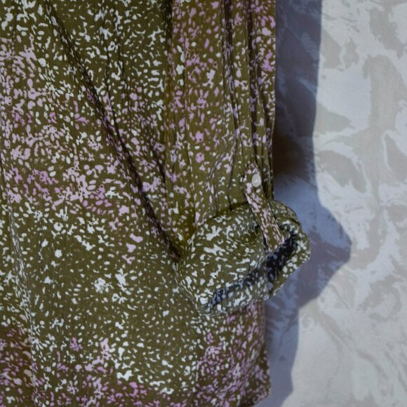 Eddie Bauer L Green Purple Floral Pleated Roll-Tab Sleeve Blouse - Picture 6 of 8